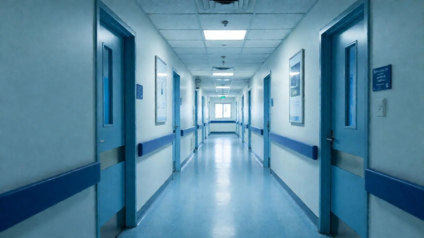 Corridor de clinique impeccable en fin de journée