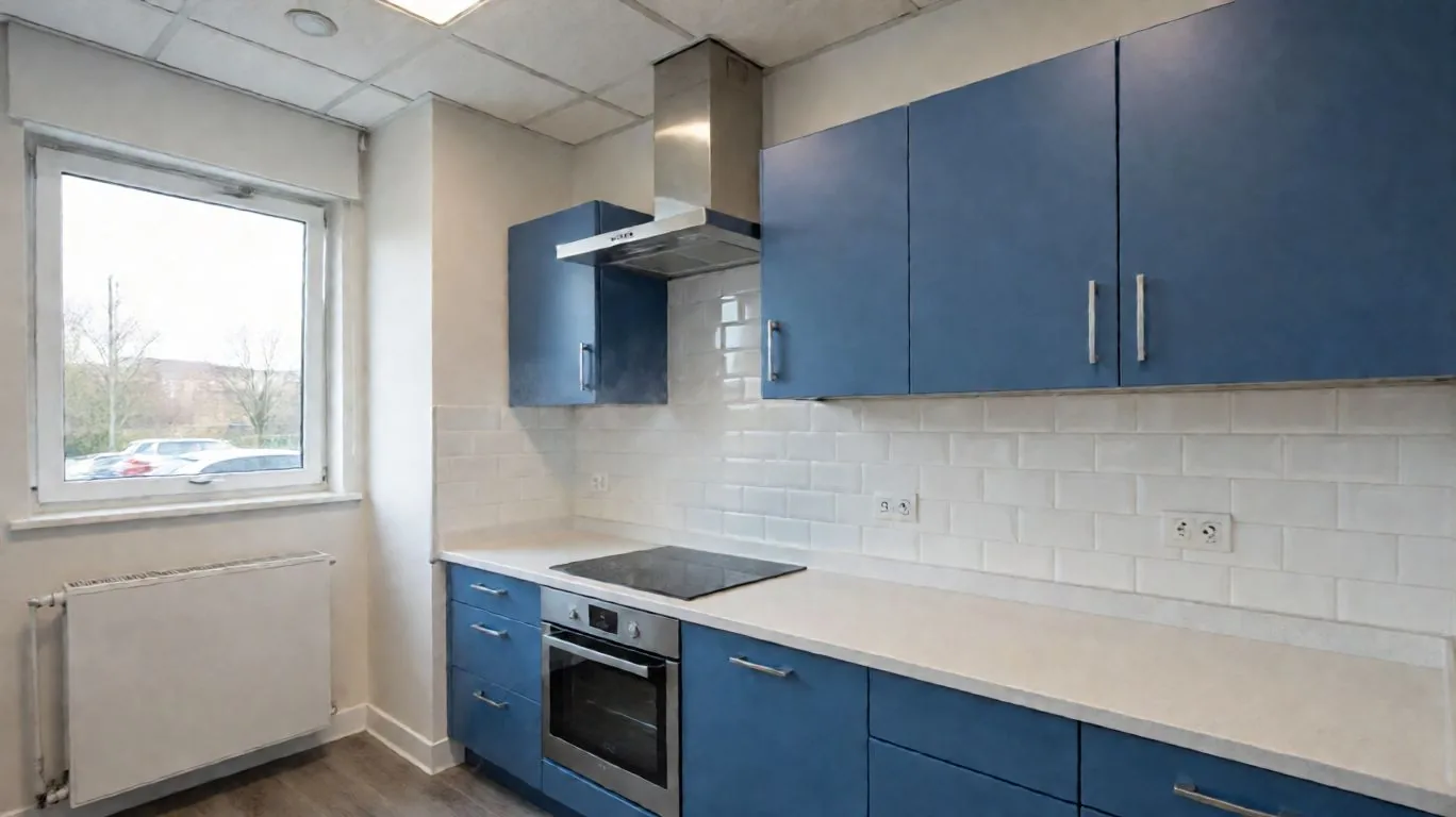 Post-renovation cleaning: dusting new cabinetry