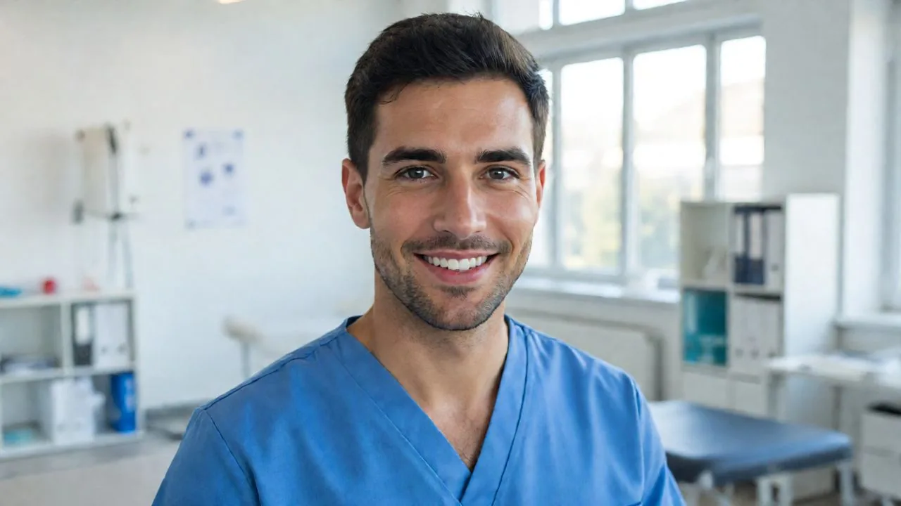 Portrait d’un physiothérapeute en tenue de clinique