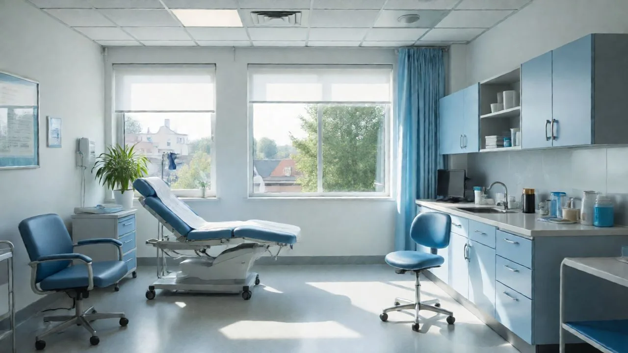 Salle de soins d’une clinique, calme et impeccable