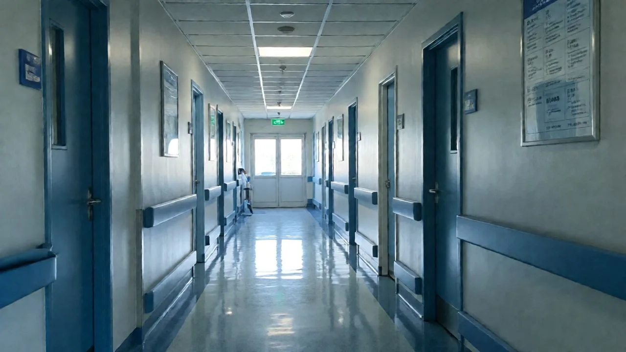 Long corridor de clinique après un nettoyage en profondeur