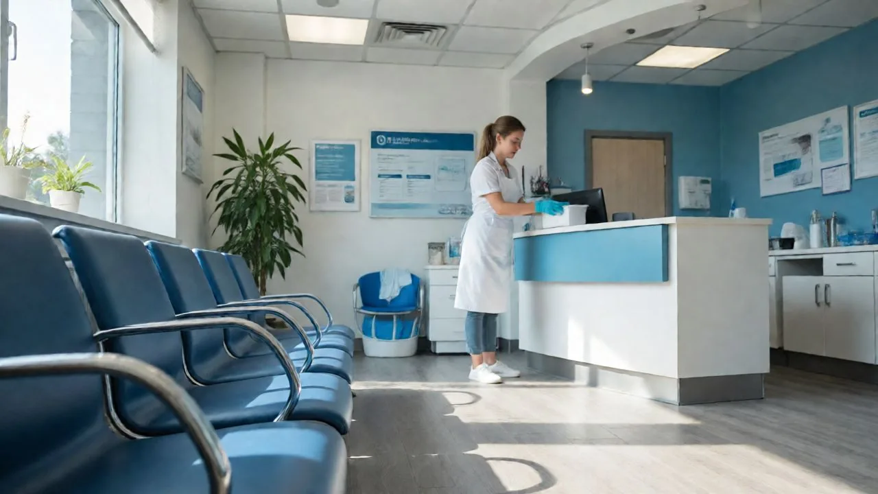 Cleaning a clinic reception and waiting area